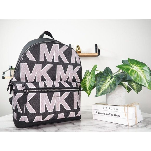 NEW Michael Kors Cooper Logo Backpack Black Signature PVC Graphic Bookbag Bag